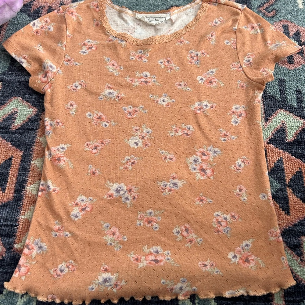 Hippie Rose Lace Trimmed Top in Orange